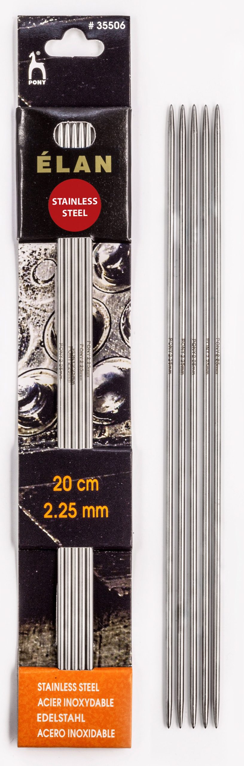 20CM 2.25 PONY STAINLESS STEEL DOUBLE POINTED NEEDLES ELAN 20CM - Image 1