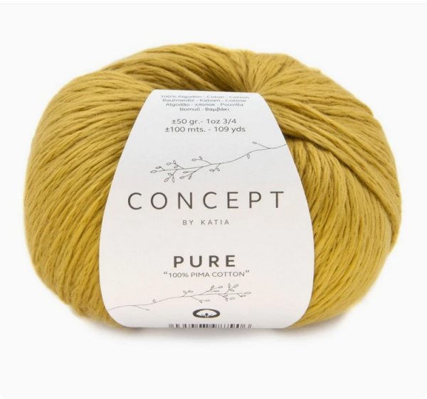 Concept by Katia PURE yarn – natural cotton yarn with soft texture, ideal for summer garments and lightweight knitting projects, shop now yarnstreet